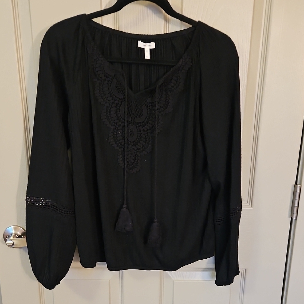 Maurices Black Boho Blouse with Tassels